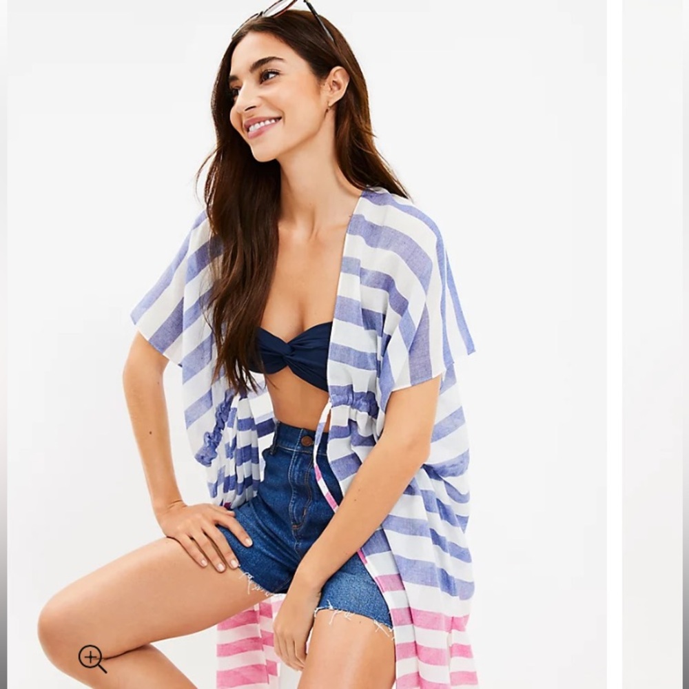 NWT LOFT Beach Striped Drawstring Swimsuit Cover Up